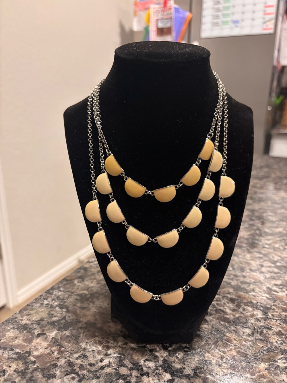 Layered Beige/Yellow Semi-Circle Pendant Necklace - Women Jewelry
